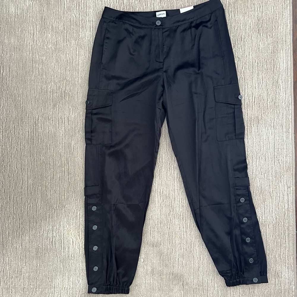 Chico’s Casablanca Cargo Pant in Black Satin—Size 2 in Chico’s Sizing—Brand New